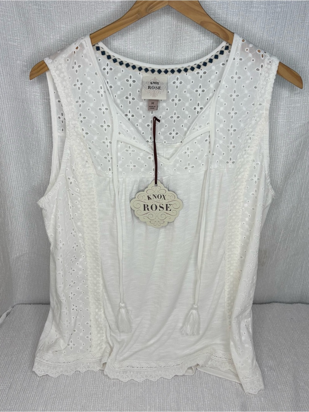 Knox Rose White Eyelet Tassel Tank